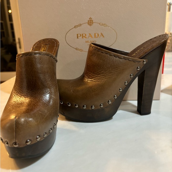 Prada Platform  Retro Clogs / Mules Size 40 Rich Brown With Gold/Silver Accents - Picture 3 of 5